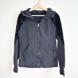 Lululemon Scuba Hoodie Light Cotton Fleece (Floral Velvet  Flock) Black Womens 8